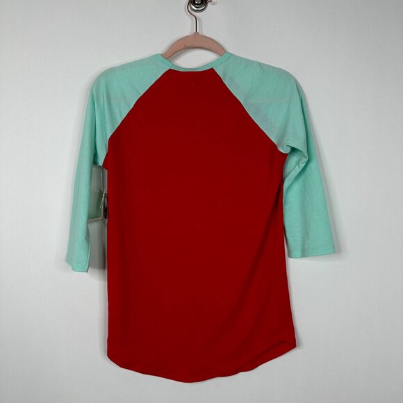 2/$24 LuLaRoe Randy T Raglan Tee 3/4 Sleeve Orange Teal XXS #A0616 TRB3 - Picture 4 of 9